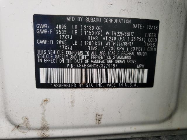 Photo 10 from auction – 2019 SUBARU OUTBACK 2. with VIN 4S4BSAHC6K3279197