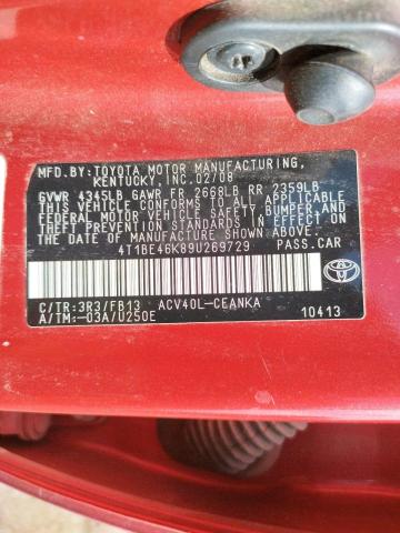 Photo 10 from auction – 2009 TOYOTA CAMRY BASE with VIN 4T1BE46K89U269729