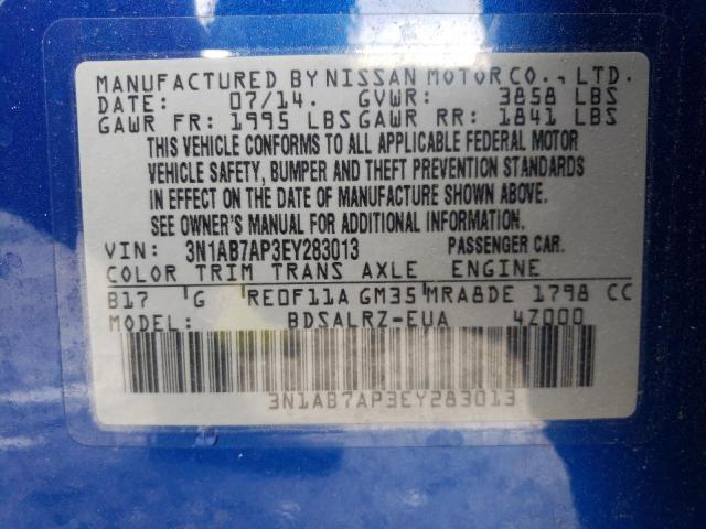 Photo 10 from auction – 2014 NISSAN SENTRA S with VIN 3N1AB7AP3EY283013