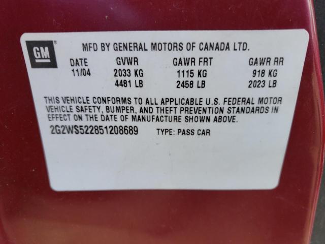 Photo 10 from auction – 2005 PONTIAC GRAND PRIX with VIN 2G2WS522851208689