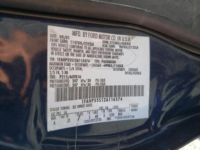 Photo 10 from auction – 2002 FORD TAURUS SES with VIN 1FAHP55S12A116574