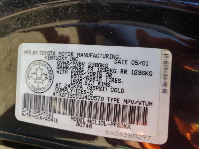 Photo 10 from auction – 2001 TOYOTA SIENNA CE with VIN 4T3ZF19C01U400579