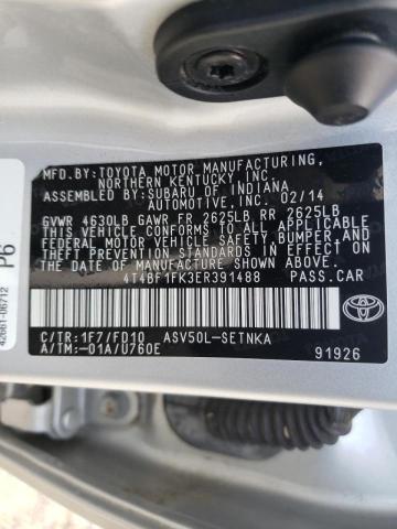 Photo 10 from auction – 2014 TOYOTA CAMRY L with VIN 4T4BF1FK3ER391488