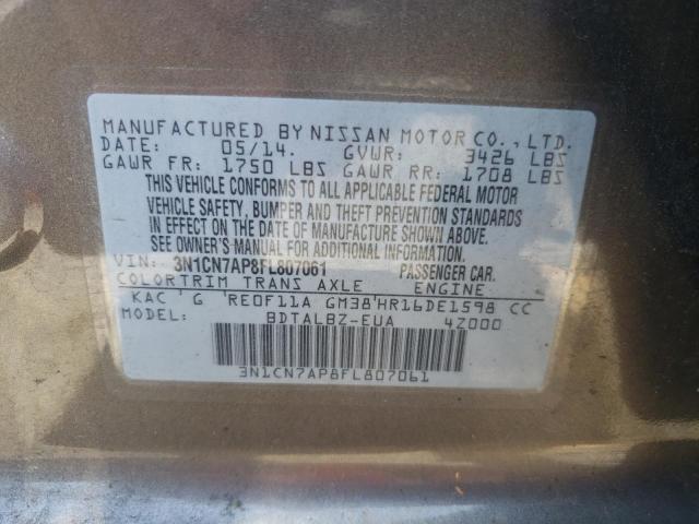 Photo 10 from auction – 2015 NISSAN VERSA S with VIN 3N1CN7AP8FL807061