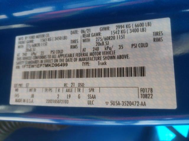 Photo 10 from auction – 2021 FORD F150 SUPER with VIN 1FTEW1EP7MKD96499