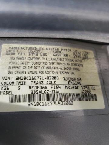 Photo 10 from auction – 2007 NISSAN VERSA S with VIN 3N1BC11E77L403280