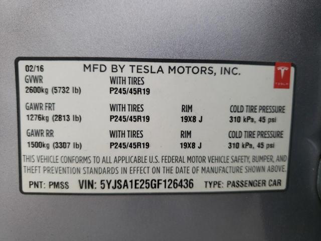 Photo 10 from auction – 2016 TESLA MODEL S with VIN 5YJSA1E25GF126436