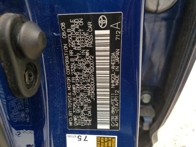 Photo 10 from auction – 2009 TOYOTA PRIUS with VIN JTDKB20U697820072