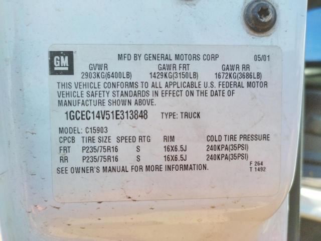 Photo 10 from auction – 2001 CHEVROLET SILVERADO with VIN 1GCEC14V51E313848