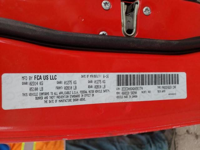 Photo 10 from auction – 2016 DODGE CHARGER SX with VIN 2C3CDXHG4GH281774