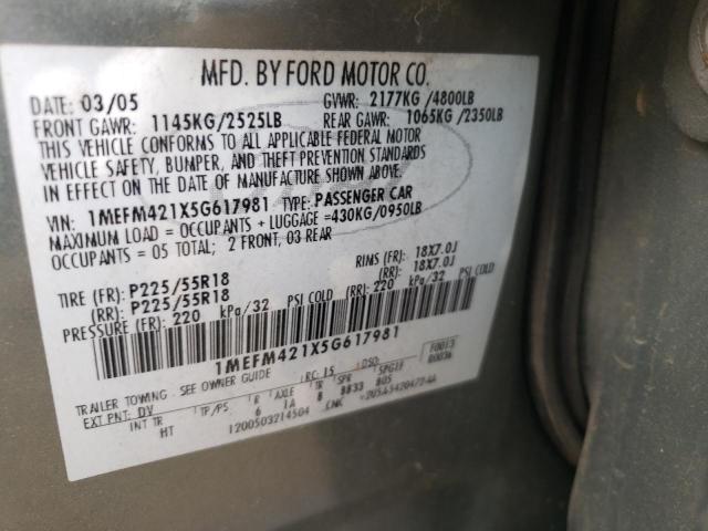 Photo 10 from auction – 2005 MERCURY MONTEGO PR with VIN 1MEFM421X5G617981