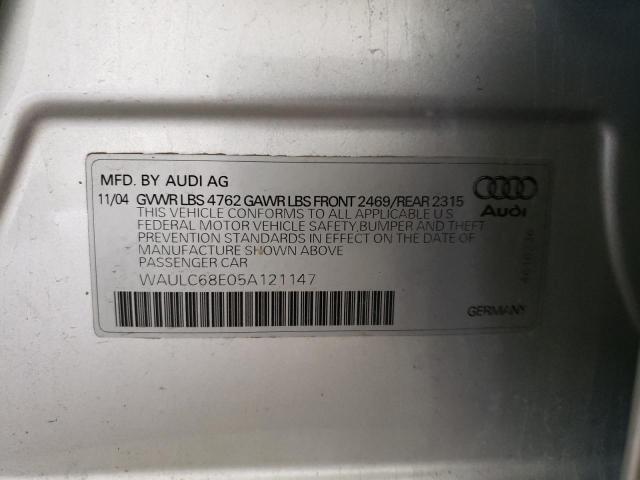 Photo 10 from auction – 2005 AUDI A4 1.8T QU with VIN WAULC68E05A121147