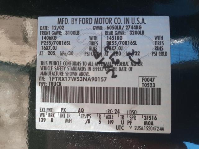 Photo 10 from auction – 2003 FORD F150 with VIN 1FTRX17W53NA90157