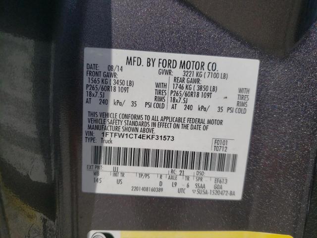 Photo 10 from auction – 2014 FORD F150 SUPER with VIN 1FTFW1CT4EKF31573