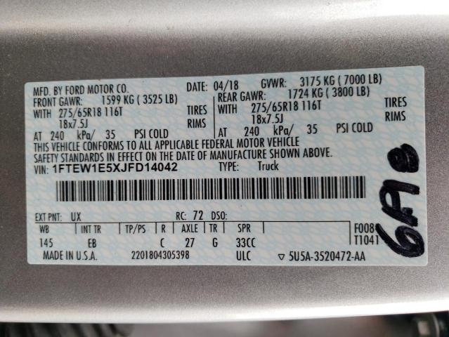 Photo 10 from auction – 2018 FORD F150 SUPER with VIN 1FTEW1E5XJFD14042