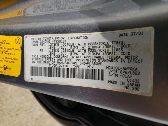Photo 10 from auction – 2001 LEXUS RX 300 with VIN JTJGF10U410117598