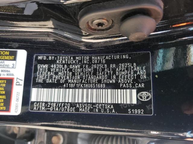 Photo 10 from auction – 2017 TOYOTA CAMRY with VIN 4T1BF1FK1HU651689