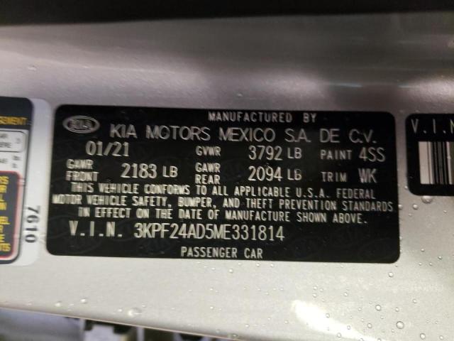 Photo 10 from auction – 2021 KIA FORTE FE with VIN 3KPF24AD5ME331814