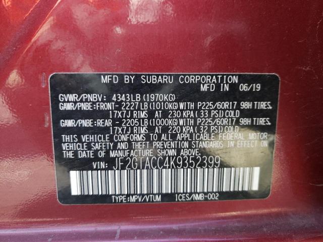 Photo 10 from auction – 2019 SUBARU CROSSTREK with VIN JF2GTACC4K9352399