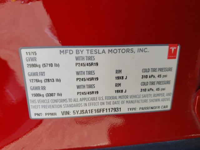 Photo 10 from auction – 2015 TESLA MODEL S with VIN 5YJSA1E16FF117931
