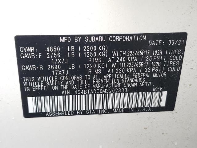 Photo 10 from auction – 2021 SUBARU OUTBACK PR with VIN 4S4BTADC0M3202833
