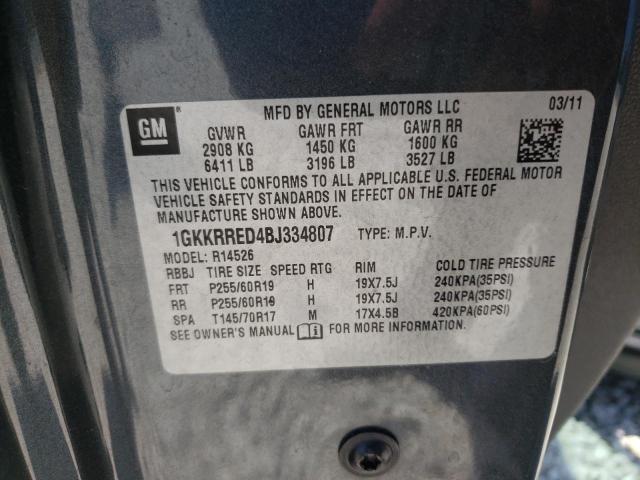 Photo 10 from auction – 2011 GMC ACADIA SLT with VIN 1GKKRRED4BJ334807