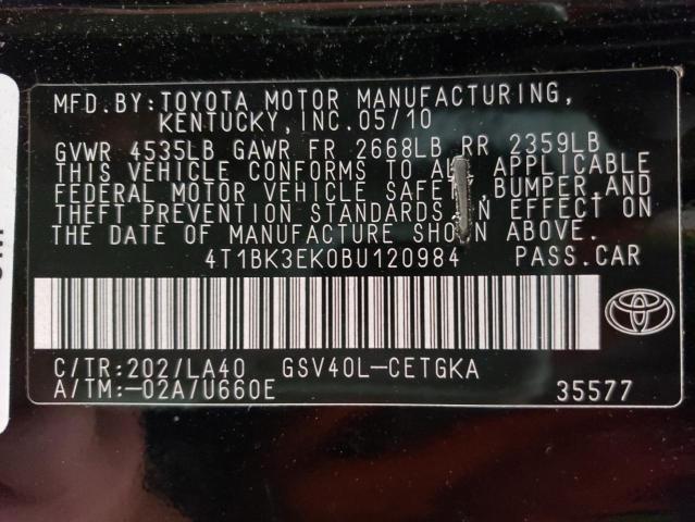 Photo 10 from auction – 2011 TOYOTA CAMRY SE with VIN 4T1BK3EK0BU120984