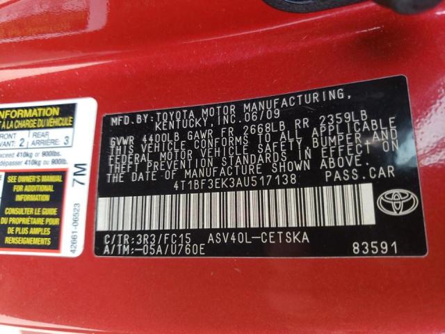 Photo 10 from auction – 2010 TOYOTA CAMRY with VIN 4T1BF3EK3AU517138