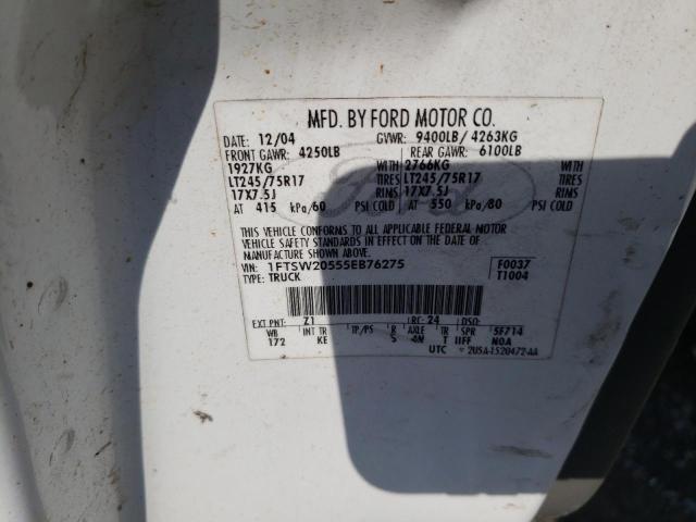 Photo 10 from auction – 2005 FORD F250 SUPER with VIN 1FTSW20555EB76275