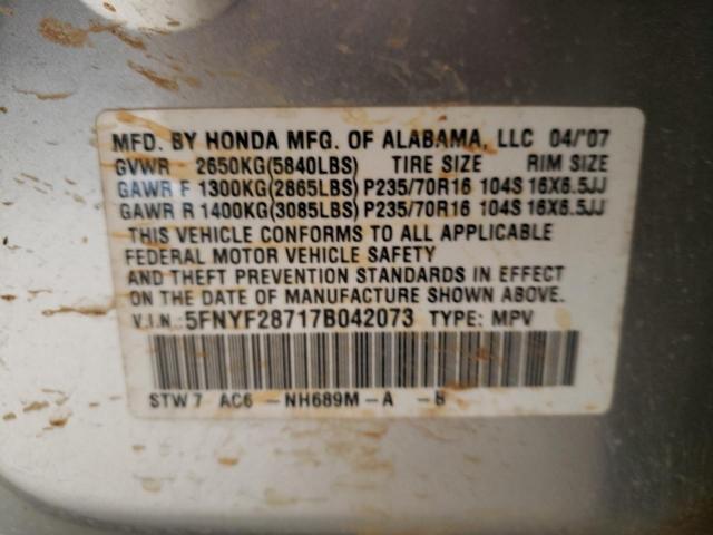 Zdjęcie 10 z aukcji – 2007 HONDA PILOT EXL z VIN 5FNYF28717B042073