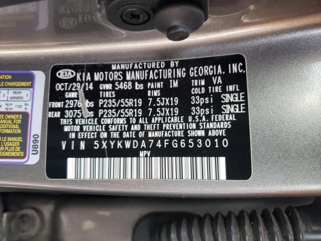 Photo 10 from auction – 2015 KIA SORENTO SX with VIN 5XYKWDA74FG653010