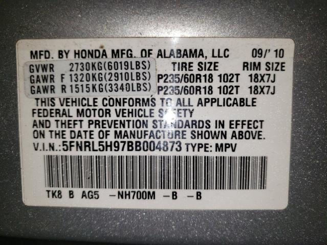 Photo 10 from auction – 2011 HONDA ODYSSEY TO with VIN 5FNRL5H97BB004873