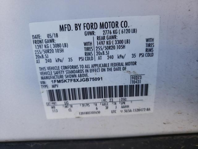 Photo 10 from auction – 2018 FORD EXPLORER L with VIN 1FM5K7F8XJGB75091