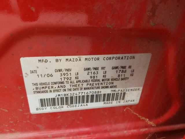 Photo 10 from auction – 2007 MAZDA 3 S with VIN JM1BK324771670881