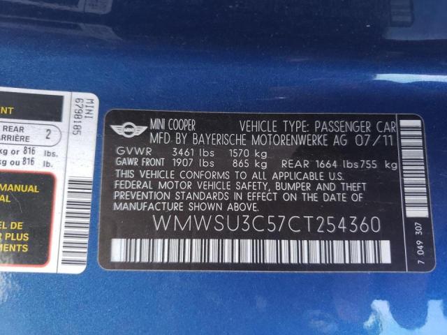 Photo 10 from auction – 2012 MINI COOPER with VIN WMWSU3C57CT254360