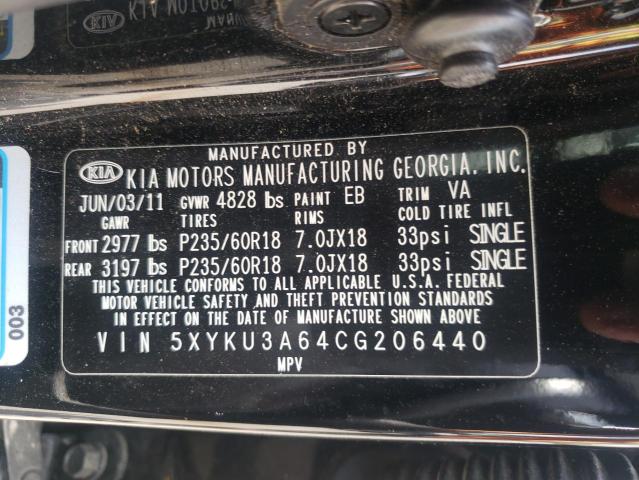 Photo 10 from auction – 2012 KIA SORENTO EX with VIN 5XYKU3A64CG206440