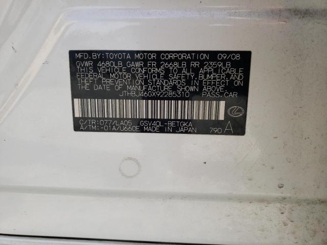 Photo 10 from auction – 2009 LEXUS ES 350 with VIN JTHBJ46GX92285310