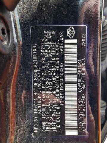 Photo 10 from auction – 2012 TOYOTA CAMRY BASE with VIN 4T1BF1FKXCU103568