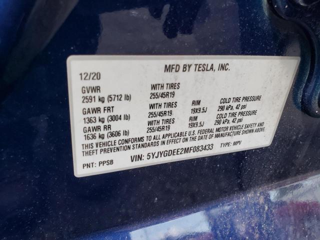 Photo 10 from auction – 2021 TESLA MODEL Y with VIN 5YJYGDEE2MF083433