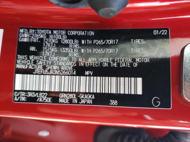 Photo 10 from auction – 2022 TOYOTA 4RUNNER SR with VIN JTEFU5JR3N5266014