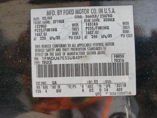 Photo 10 from auction – 2003 FORD EXPLORER S with VIN 1FMDU67E53UB48969