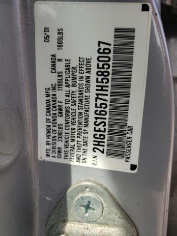 Photo 10 from auction – 2001 HONDA CIVIC LX with VIN 2HGES16571H585067