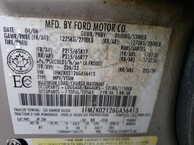 Photo 10 from auction – 2006 FORD FREESTYLE with VIN 1FMZK02126GA56413