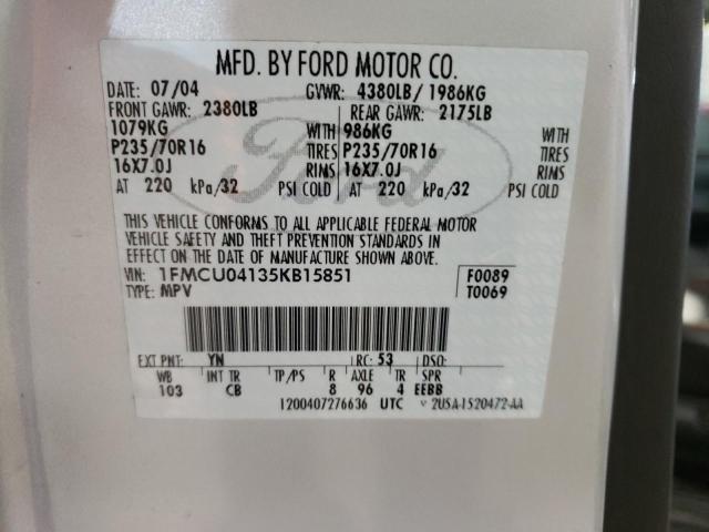 Photo 10 from auction – 2005 FORD ESCAPE LIM with VIN 1FMCU04135KB15851
