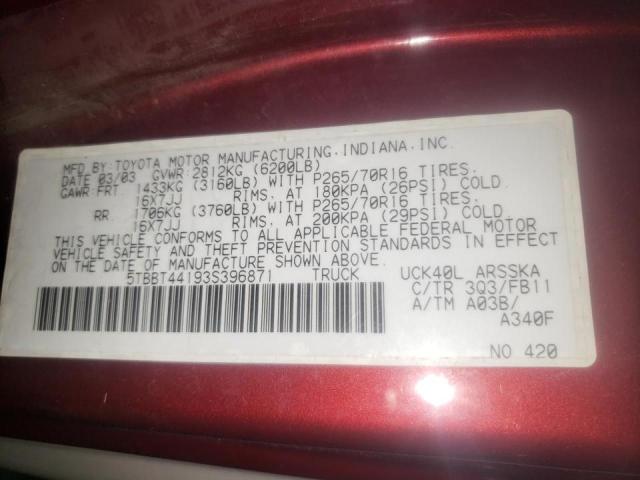 Photo 10 from auction – 2003 TOYOTA TUNDRA ACC with VIN 5TBBT44193S396871