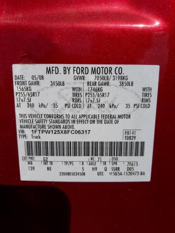 Photo 10 from auction – 2008 FORD F150 SUPER with VIN 1FTPW125X8FC06317