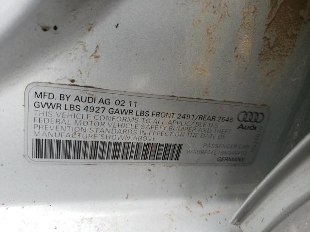Photo 10 from auction – 2011 AUDI A4 PREMIUM with VIN WAUBFAFL7BN045602