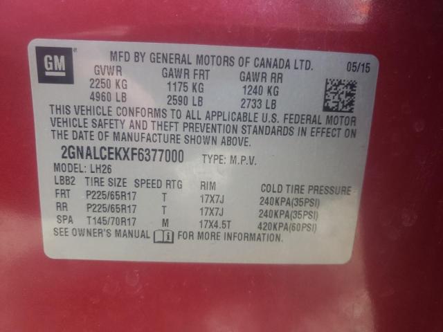 Photo 10 from auction – 2015 CHEVROLET EQUINOX LT with VIN 2GNALCEKXF6377000