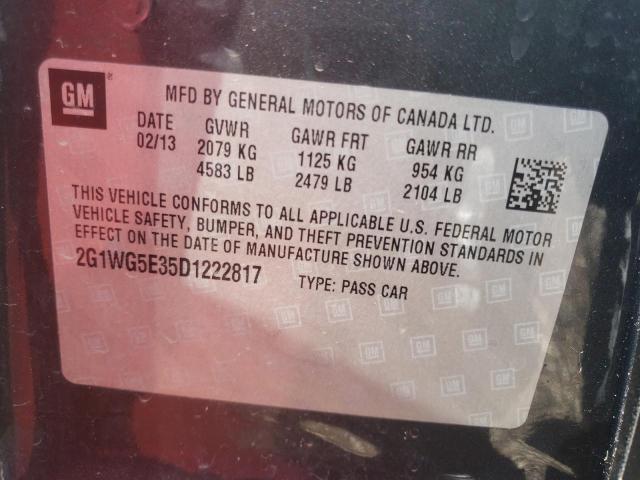 Photo 10 from auction – 2013 CHEVROLET IMPALA LT with VIN 2G1WG5E35D1222817