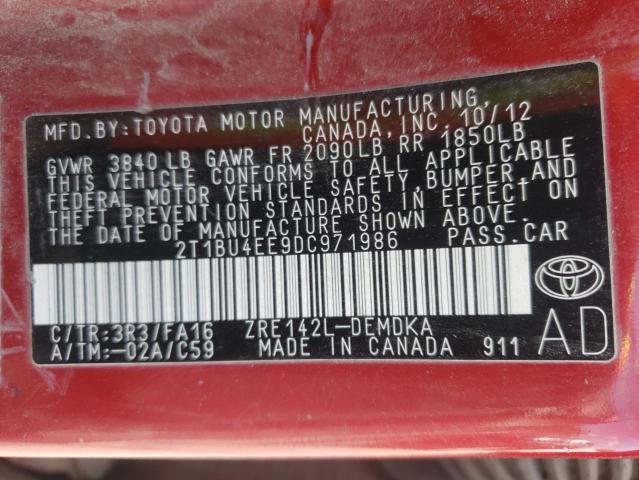 Photo 10 from auction – 2013 TOYOTA COROLLA BA with VIN 2T1BU4EE9DC971986